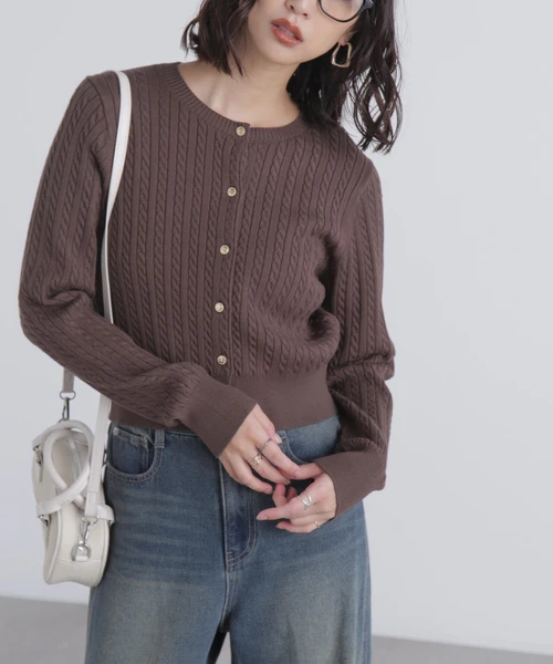 【オフXブラックボーダー・ネイビー 追加生産予約】金ボタンミニケーブルカーディガン