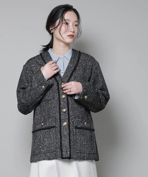 ネップツイードノーカラージャケット