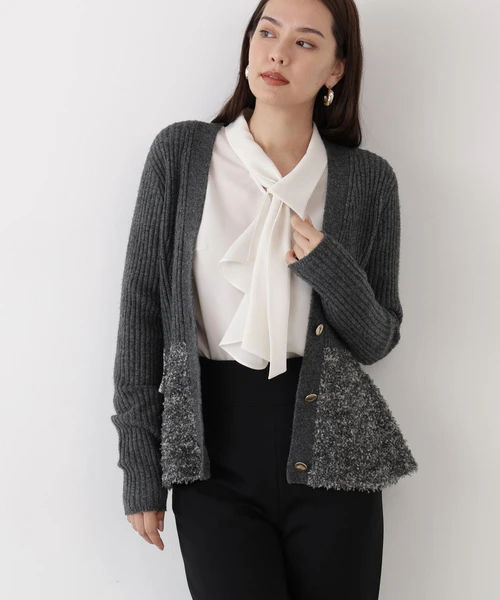 ツイードコンビペプラムカーディガン