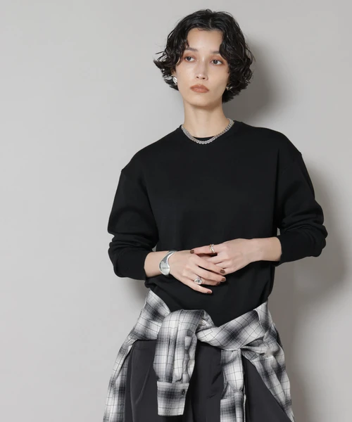 毛玉レスニットスムースクルーネックプルオーバー