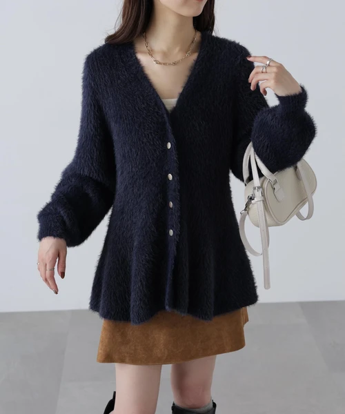 【MFM】ヘアリーペプラム金ボタンニットカーディガン