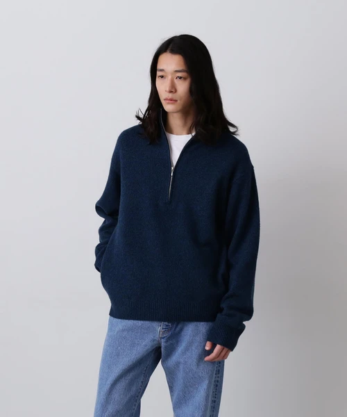 YLÈVE / WOOL CASHMERE MELANGE KNIT HALF ZIP PULL OVER