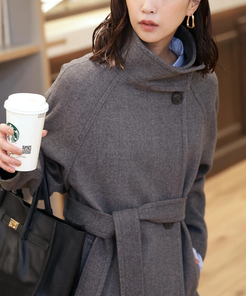 [累計販売5000枚！選べる4色]【3サイズ展開XS-M】スタンドカラーメルトンロングコート【低身長サイズ有】