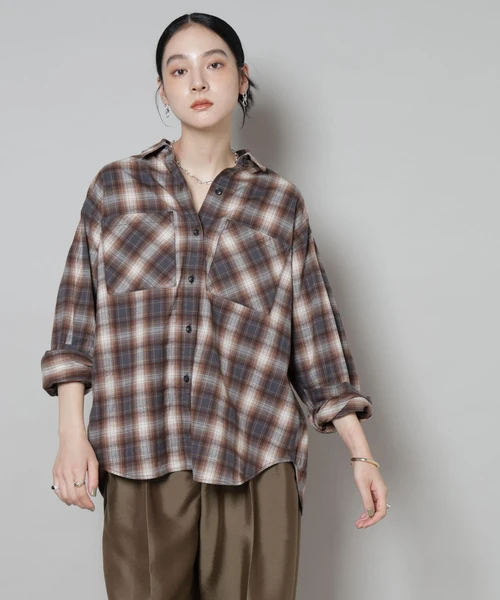オンブレチェックオーバーネルシャツ