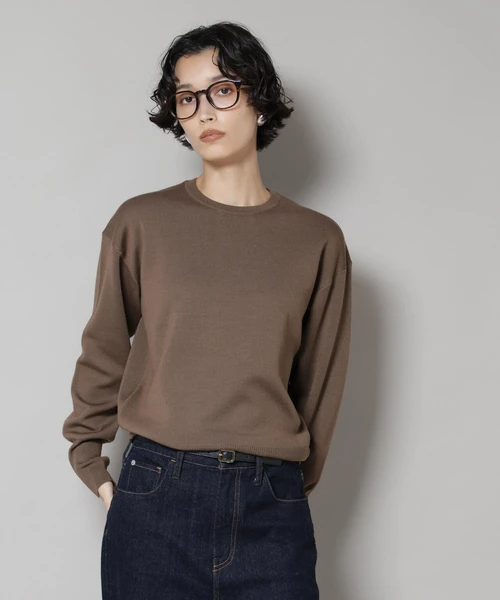 毛玉レスニットスムースクルーネックプルオーバー