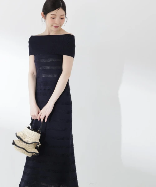 【4/24～5/6 予約商品10%OFF対象】透かし編みオフショルセットアップ