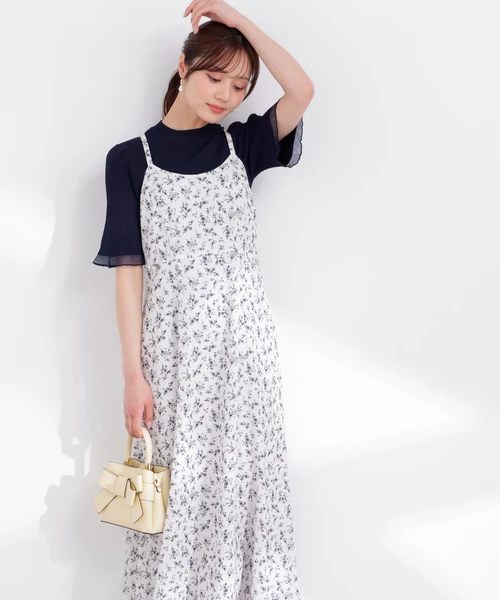 部分シアー半袖ニット