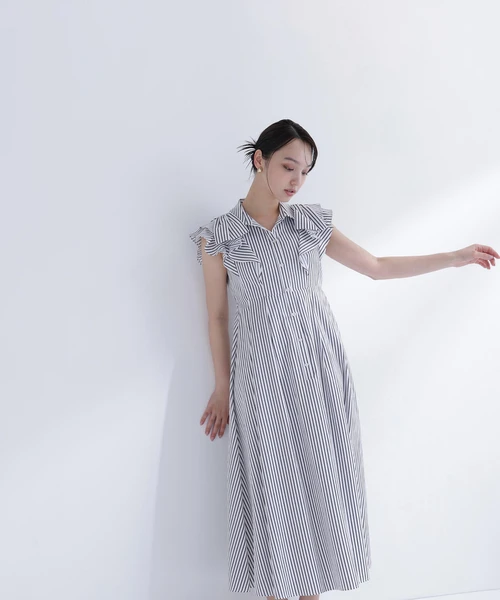 【山本里菜さんコラボ】リボンラッフルシャツワンピース