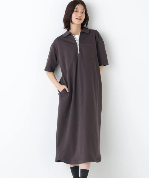 ハーフジップカットソーワンピース