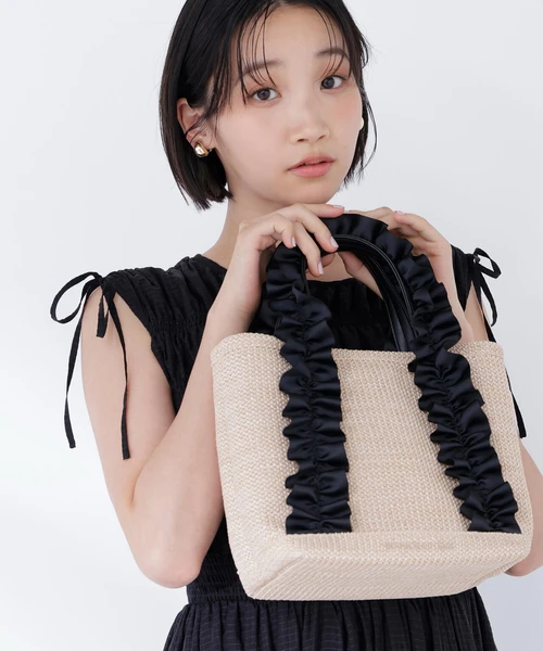 PPフリルハンドルトートバッグ