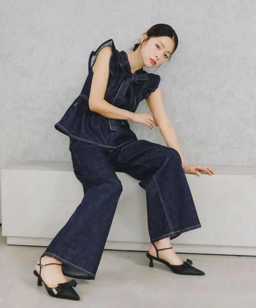 SOMETHING 別注レースアップワイドデニムパンツ