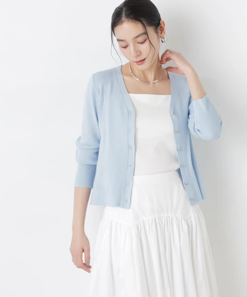 ウォッシャブルハイツイストVネックリブカーディガン