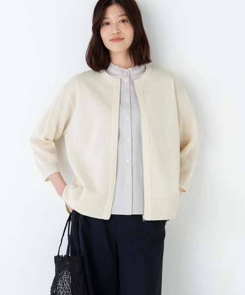 ハイゲージギマ　ジップアップクルーカーディガン