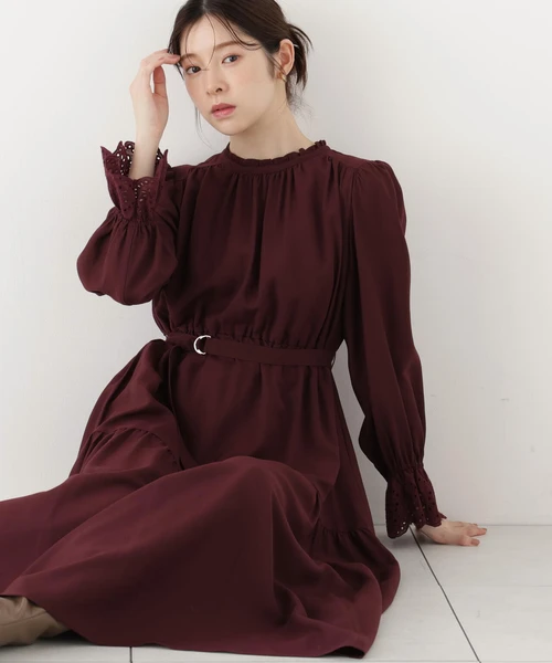 部分刺繍スリーブワンピース
