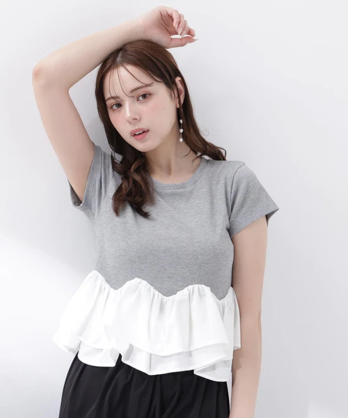 【4/24～5/6 予約商品10%OFF対象】〈a/mie〉ホイップフリルTシャツ