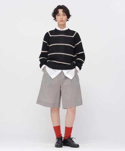 FINE STRIPE COTTON SILK TROUSERS