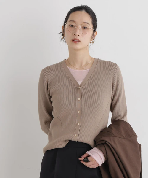 CICA&UVカット加工Vネックリブカーディガン