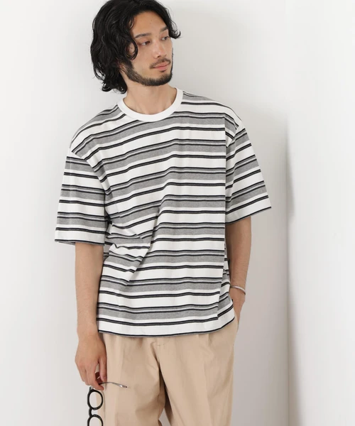 コーマコットンランダムボーダーTシャツ