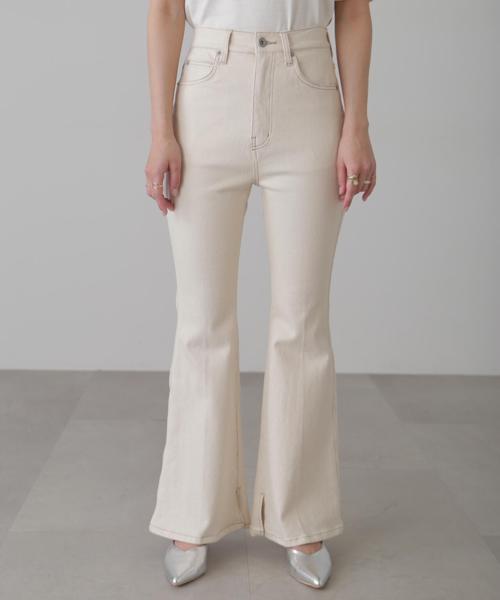 【累計販売3万本突破！選べる5色】【3サイズ展開XS-M] 内スリットベルボトムデニムパンツ【低身長サイズ有】