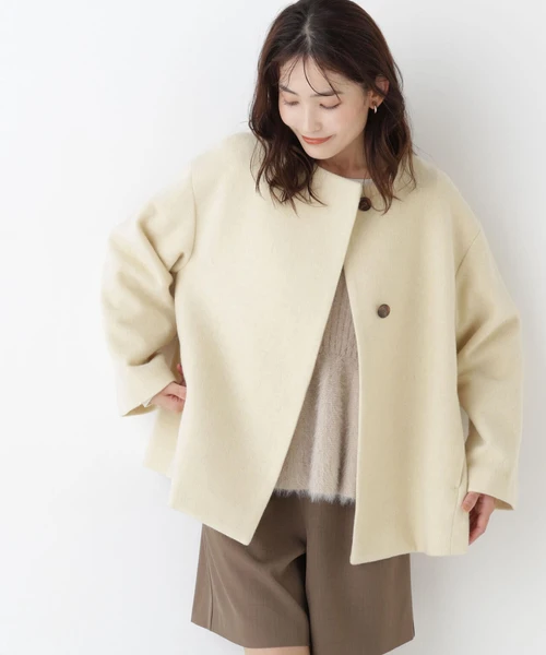 ＜EC限定カラー：イエロー＞カシミヤブレンドハーフコート