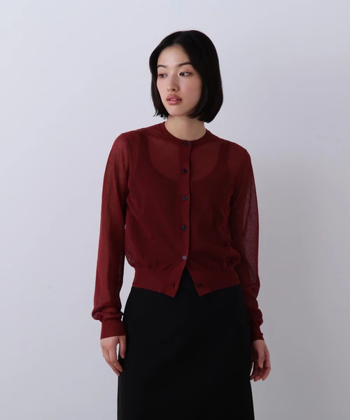 YLEVE / SHEER RIB KNIT CARDIGAN