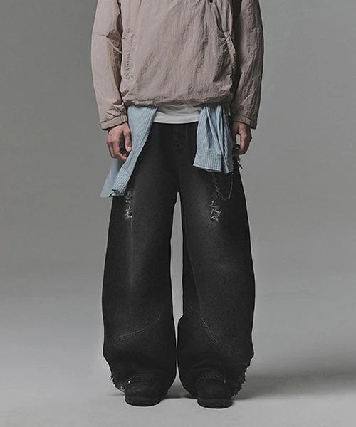 NOT4NERD/ノットフォーナード/MULTI CUT OFF CURVED DENIM PANTS