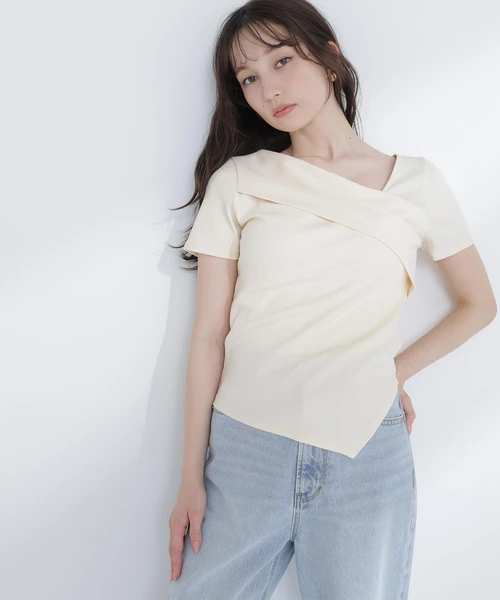 アシメネックリブカットソー