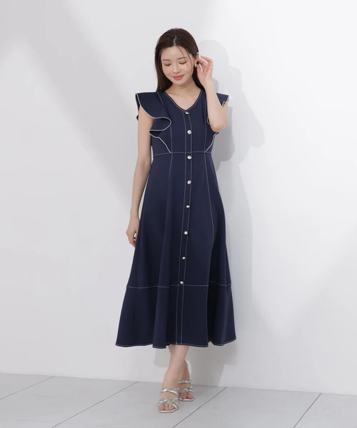 【4/24～5/6 予約商品10%OFF対象】フロントボタンステッチワンピース