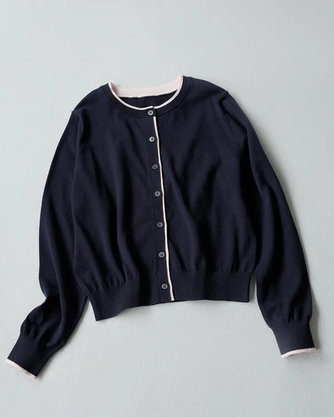 ＜EC限定カラー：ネイビー系＞＜ちょうど、いい服＞"それどこの？"褒められ配色カーディガン