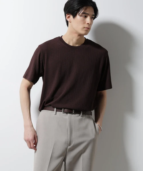 ｢Damerino｣ヘリンボンクルーネックTシャツ/防シワ・吸水速乾・UVカット