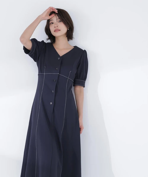 バイカラーステッチワンピース