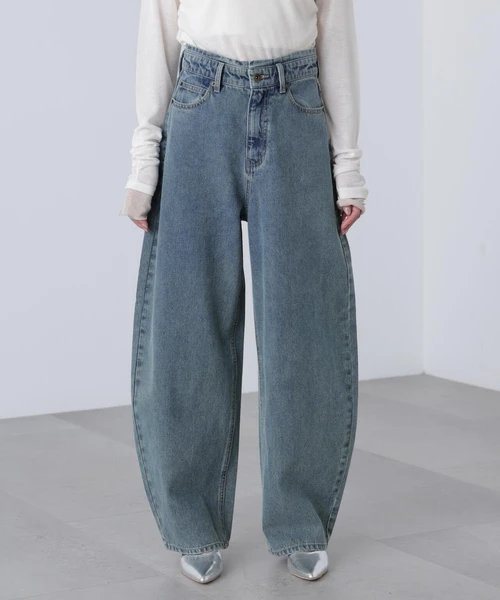 【3サイズ展開XS-M】デニムエッグパンツ【低身長サイズ有】