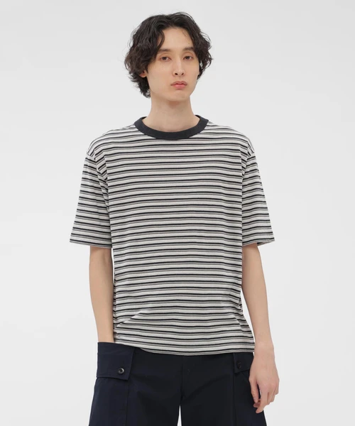 COTTON LINEN MULTI STRIPE JERSEY TOP